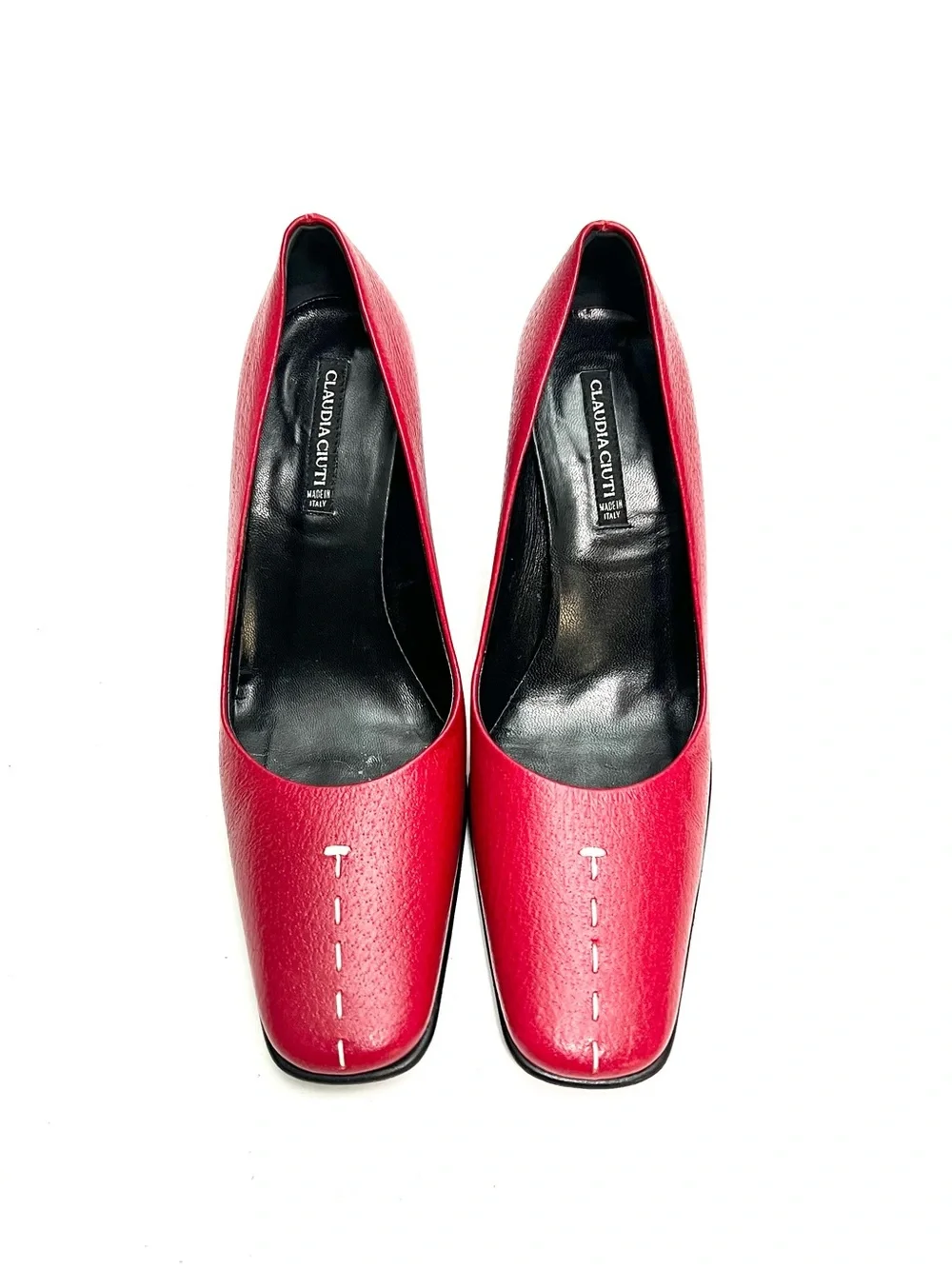Vintage 1990s lipstick red Italian leather top stitch heels